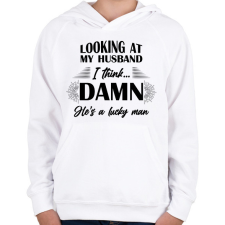 PRINTFASHION Lucky husband - Gyerek kapucnis pulóver - Fehér gyerek pulóver, kardigán
