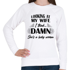 PRINTFASHION Lucky wife - Női pulóver - Fehér női pulóver, kardigán