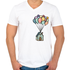 PRINTFASHION Lufis ház - Férfi V-nyakú póló - Fehér