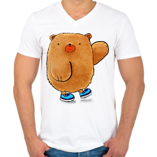 PRINTFASHION Mackó integet - Férfi V-nyakú póló - Fehér férfi póló