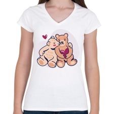 PRINTFASHION Mackó Love - Női V-nyakú póló - Fehér női póló