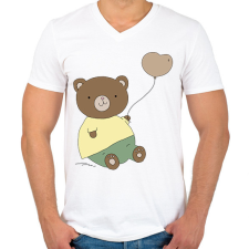 PRINTFASHION Mackó szíves lufival - Férfi V-nyakú póló - Fehér férfi póló