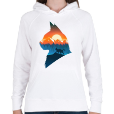 PRINTFASHION Macska a naplementében - Női kapucnis pulóver - Fehér női pulóver, kardigán