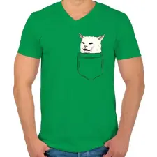 PRINTFASHION Macska a zsebben - Smudge - Férfi V-nyakú póló - Zöld férfi póló