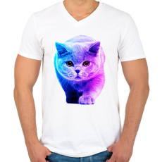 PRINTFASHION Macska art - Férfi V-nyakú póló - Fehér