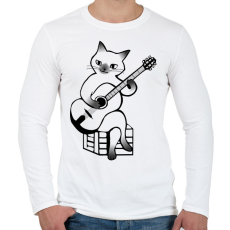 PRINTFASHION Macska gitározik - Férfi hosszú ujjú póló - Fehér