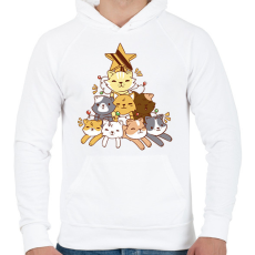 PRINTFASHION Macska karácsonyfa - Férfi kapucnis pulóver - Fehér