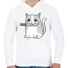 PRINTFASHION Macska késsel - Férfi kapucnis pulóver - Fehér férfi pulóver, kardigán