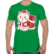 PRINTFASHION Macska mikulás - Férfi póló - Zöld férfi póló