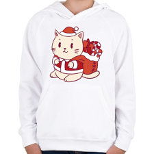 PRINTFASHION Macska mikulás - Gyerek kapucnis pulóver - Fehér gyerek pulóver, kardigán
