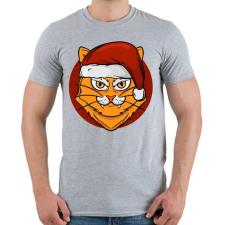 PRINTFASHION Macska mikulás sapkában - Férfi póló - Sport szürke férfi póló