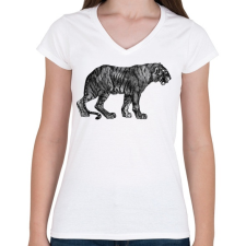 PRINTFASHION Macska - Női V-nyakú póló - Fehér női póló
