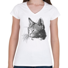 PRINTFASHION Macska - Női V-nyakú póló - Fehér