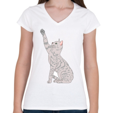PRINTFASHION Macska - Női V-nyakú póló - Fehér női póló