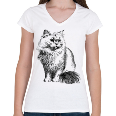 PRINTFASHION Macska  - Női V-nyakú póló - Fehér