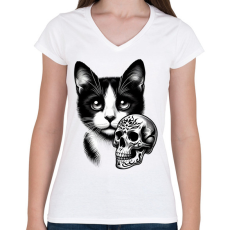 PRINTFASHION Macska  - Női V-nyakú póló - Fehér