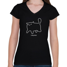 PRINTFASHION Macska - Női V-nyakú póló - Fekete női póló