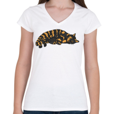 PRINTFASHION Macska pihen - Női V-nyakú póló - Fehér női póló