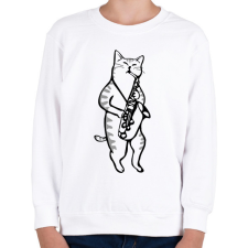 PRINTFASHION Macska szaxofonozik - Gyerek pulóver - Fehér gyerek pulóver, kardigán