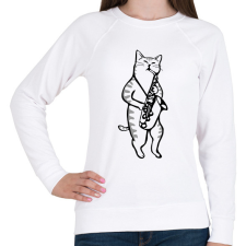 PRINTFASHION Macska szaxofonozik - Női pulóver - Fehér női pulóver, kardigán