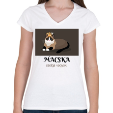 PRINTFASHION Macska szolga vagyok - Női V-nyakú póló - Fehér