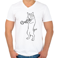 PRINTFASHION Macska trombitál - Férfi V-nyakú póló - Fehér férfi póló