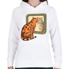 PRINTFASHION Macska tükörben - Női kapucnis pulóver - Fehér női pulóver, kardigán