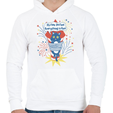 PRINTFASHION Macska tűzijáték - Férfi kapucnis pulóver - Fehér