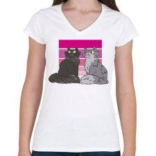 PRINTFASHION Macskák - Női V-nyakú póló - Fehér női póló