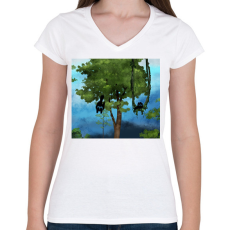 PRINTFASHION macskák - Női V-nyakú póló - Fehér