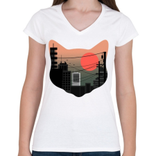 PRINTFASHION Macskák városa - Női V-nyakú póló - Fehér női póló