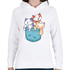 PRINTFASHION Macskák zsebben - Női kapucnis pulóver - Fehér női pulóver, kardigán