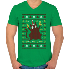 PRINTFASHION Macskás csúnya pulcsis minta - Férfi V-nyakú póló - Zöld