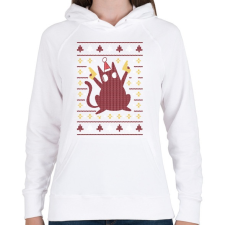 PRINTFASHION Macskás csúnya pulcsis minta - Női kapucnis pulóver - Fehér női pulóver, kardigán