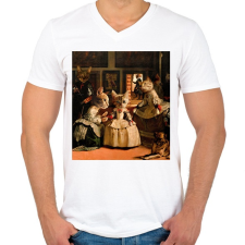 PRINTFASHION Macskás festmény - Férfi V-nyakú póló - Fehér férfi póló