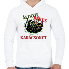 PRINTFASHION MACSKÁS KARÁCSONY - Férfi kapucnis pulóver - Fehér