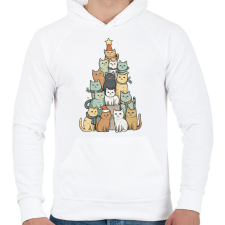 PRINTFASHION Macskás karácsonyfa - Férfi kapucnis pulóver - Fehér férfi pulóver, kardigán