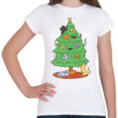 PRINTFASHION Macskás karácsonyfa - Női póló - Fehér