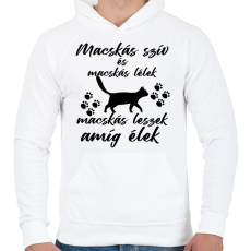 PRINTFASHION Macskás szív macskás lélek macskás leszek amíg élek póló - Férfi kapucnis pulóver - Fehér