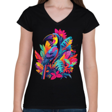 PRINTFASHION Madár  - Női V-nyakú póló - Fekete
