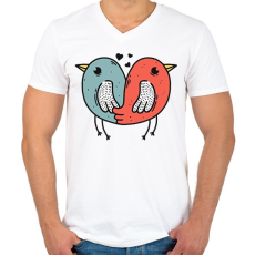 PRINTFASHION Madár szerelem - Férfi V-nyakú póló - Fehér