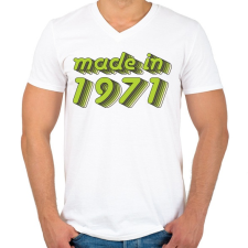 PRINTFASHION made-in-1971-green-grey - Férfi V-nyakú póló - Fehér férfi póló