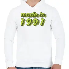 PRINTFASHION made-in-1991-green-grey - Férfi kapucnis pulóver - Fehér férfi pulóver, kardigán