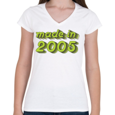 PRINTFASHION made-in-2005-green-grey - Női V-nyakú póló - Fehér