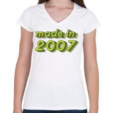 PRINTFASHION made-in-2007-green-grey - Női V-nyakú póló - Fehér
