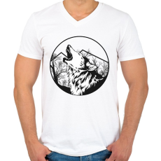 PRINTFASHION Magányos farkas - Férfi V-nyakú póló - Fehér