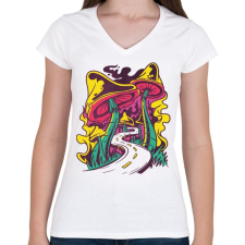 PRINTFASHION Magic mushroom road - Női V-nyakú póló - Fehér női póló