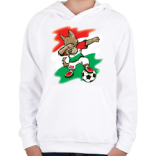 PRINTFASHION Magyar focis póló - Dabelő kutyával - Gyerek kapucnis pulóver - Fehér gyerek pulóver, kardigán