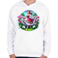 PRINTFASHION Magyar lány tavaszi virágok közt - Gyerek kapucnis pulóver - Fehér gyerek pulóver, kardigán