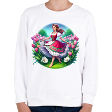 PRINTFASHION Magyar lány tavaszi virágok közt - Gyerek pulóver - Fehér gyerek pulóver, kardigán